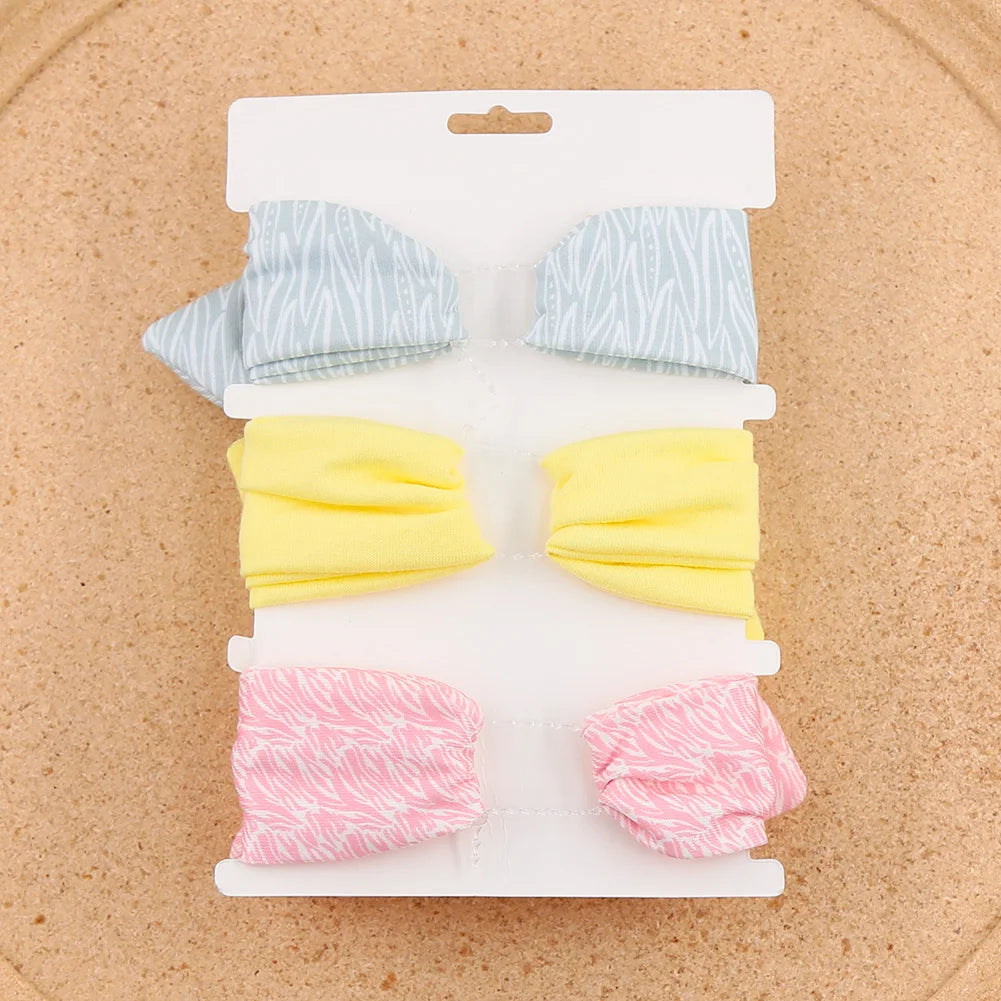 3Pcs/Set Solid Cotton Baby Headband with Card Heart Striped Print Bow Tie Knot Hair Band For Girls Headwrap Newborn Accessories