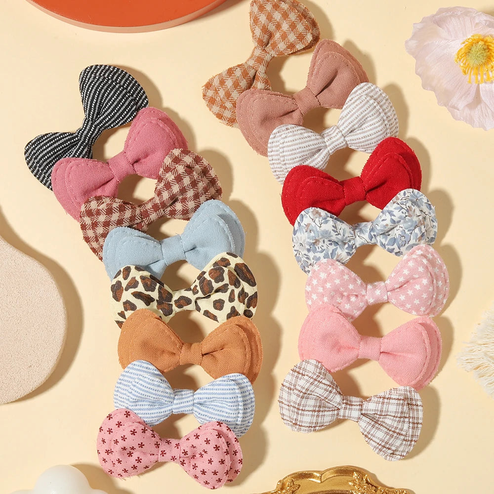 6/10PCS/Set  Baby Girls Soft Fabric Barrettes Vintage Bow Hair Clips Kids Handmade Hairpins Children Daily Hair Accessories Gift