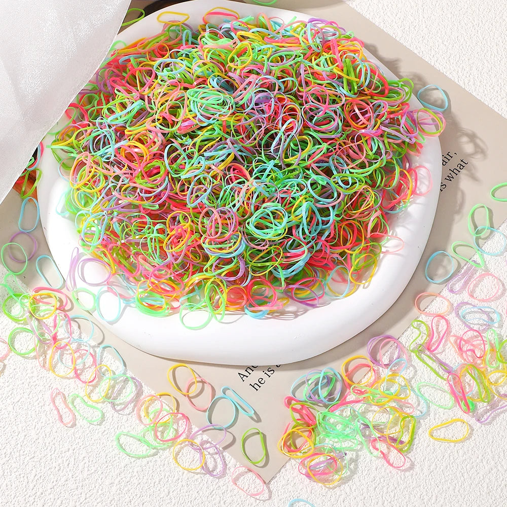 500/1000Pcs/bag Girls Colourful Disposable Rubber Band Hair Ties Headband Children Ponytail Holder Bands Kids Hair Accessories