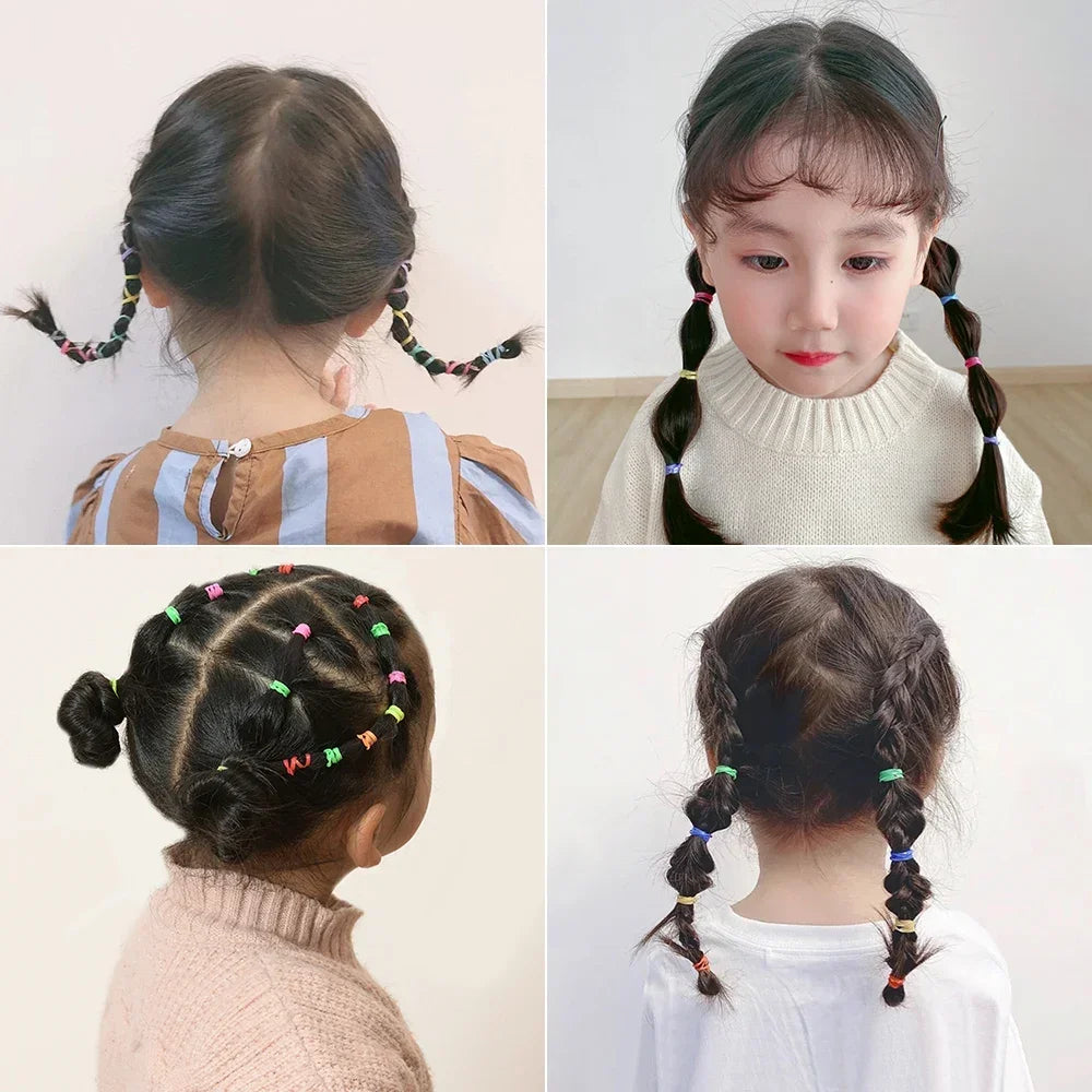 500/1000Pcs/bag Girls Colourful Disposable Rubber Band Hair Ties Headband Children Ponytail Holder Bands Kids Hair Accessories