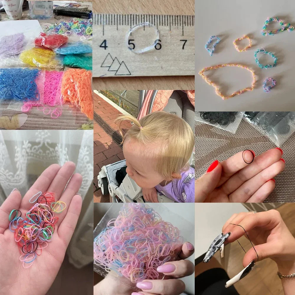 500/1000Pcs/bag Girls Colourful Disposable Rubber Band Hair Ties Headband Children Ponytail Holder Bands Kids Hair Accessories