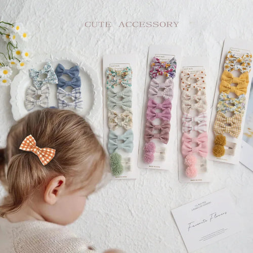 20pcs/set Lovely Kids Bows Hair Clips for Girls Barrette Boutique Full Coverage Fabric Children's Headwear Baby Hair Accessories
